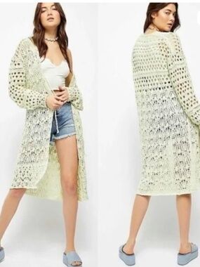 Free People "Sweet Talker" Long Crochet Cardigan Size Medium